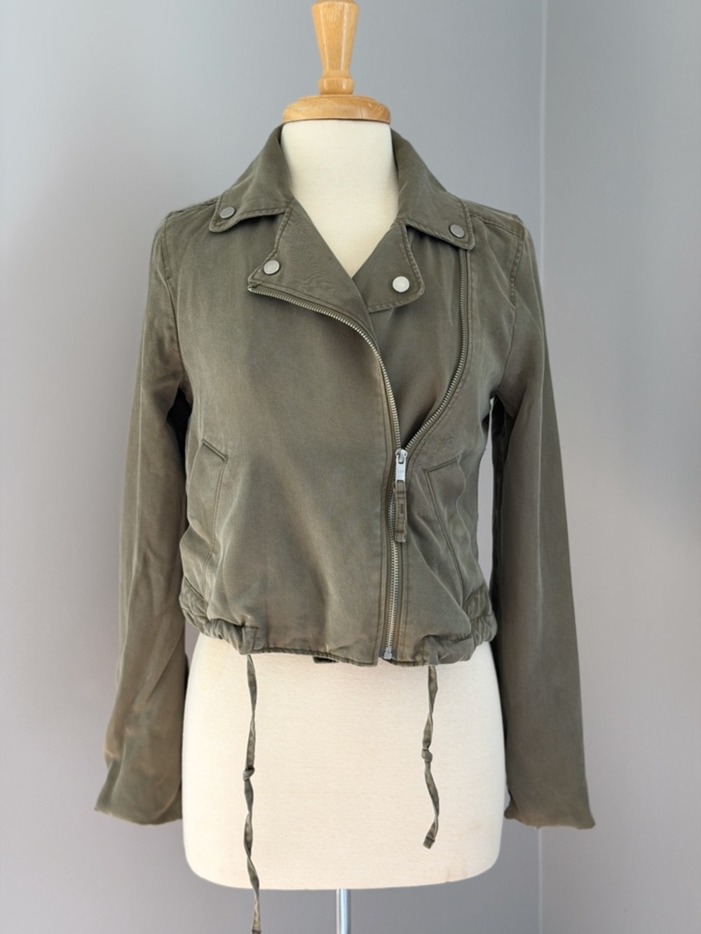 Abercrombie Soft Moto Jacket Olive Green Gray Cropped Lightweight S - Picture 7 of 12
